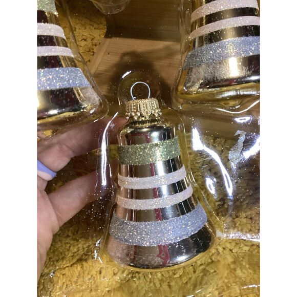 KREBS Glass Christmas Ornaments Tiffany Chiffon Bells Glitter Stripes 2 Boxes - Picture 9 of 10